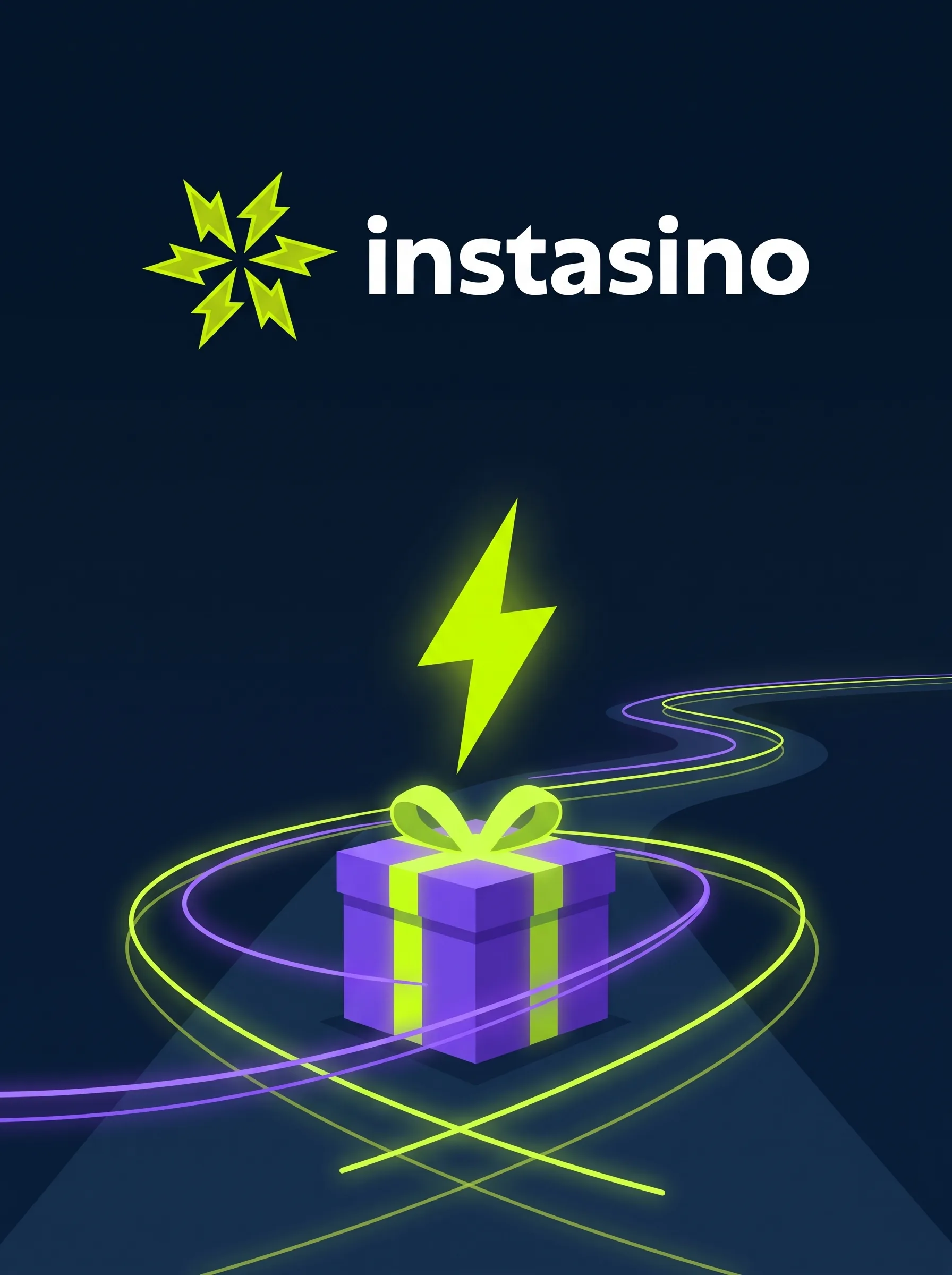 Instasino-welkomstbonus met een cadeau en limegroene lichtsporen